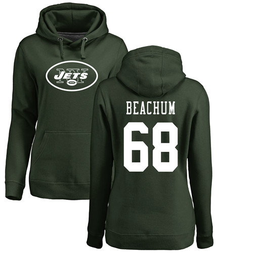 New York Jets Green Women Kelvin Beachum Name and Number Logo NFL Football #68 Pullover Hoodie Sweatshirts
